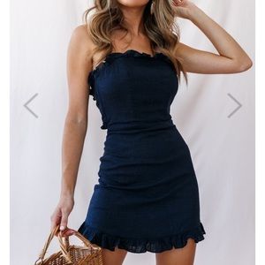 navy strapless dress